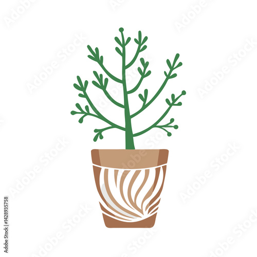 Potted Plant Drawing on Black Background, Houseplant Illustration