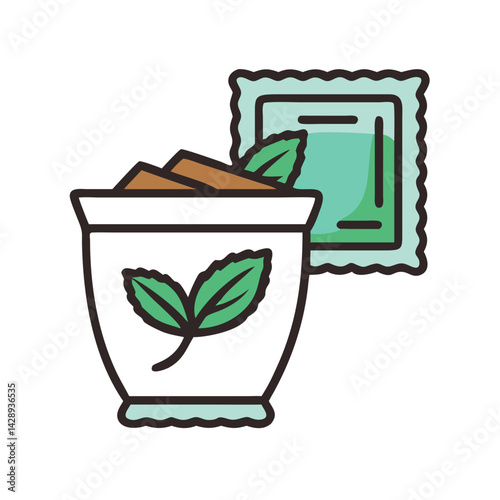 Herbal Tea Illustration with tea bag on black background