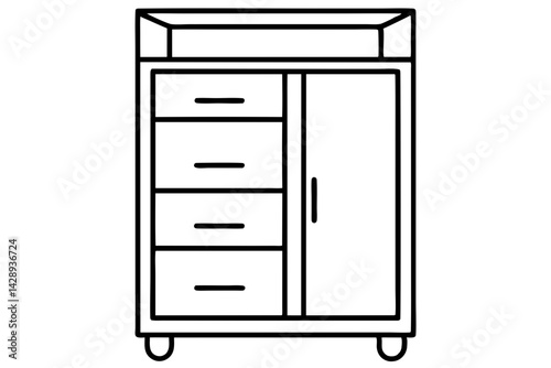 Pull Out Pantry Cabinet Line Art Vector Illustration