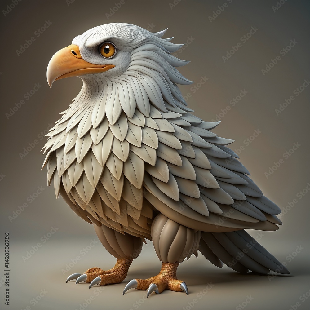 Stylized eagle with detailed feathers on neutral background