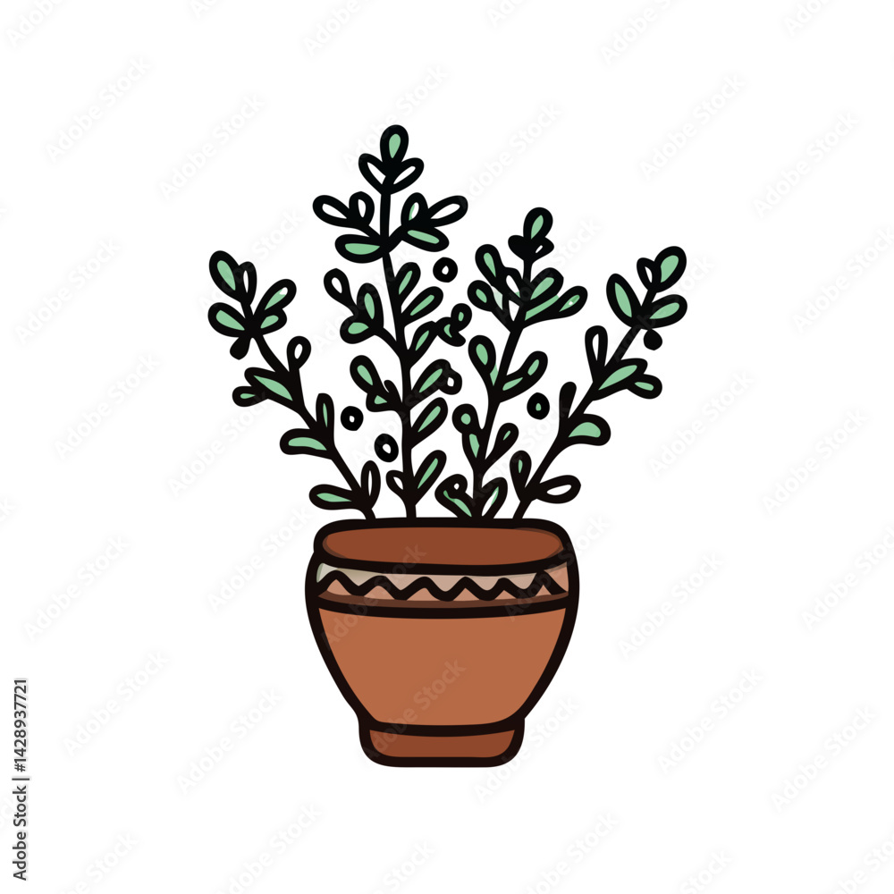 Obraz premium Cute potted plant illustration on a black background