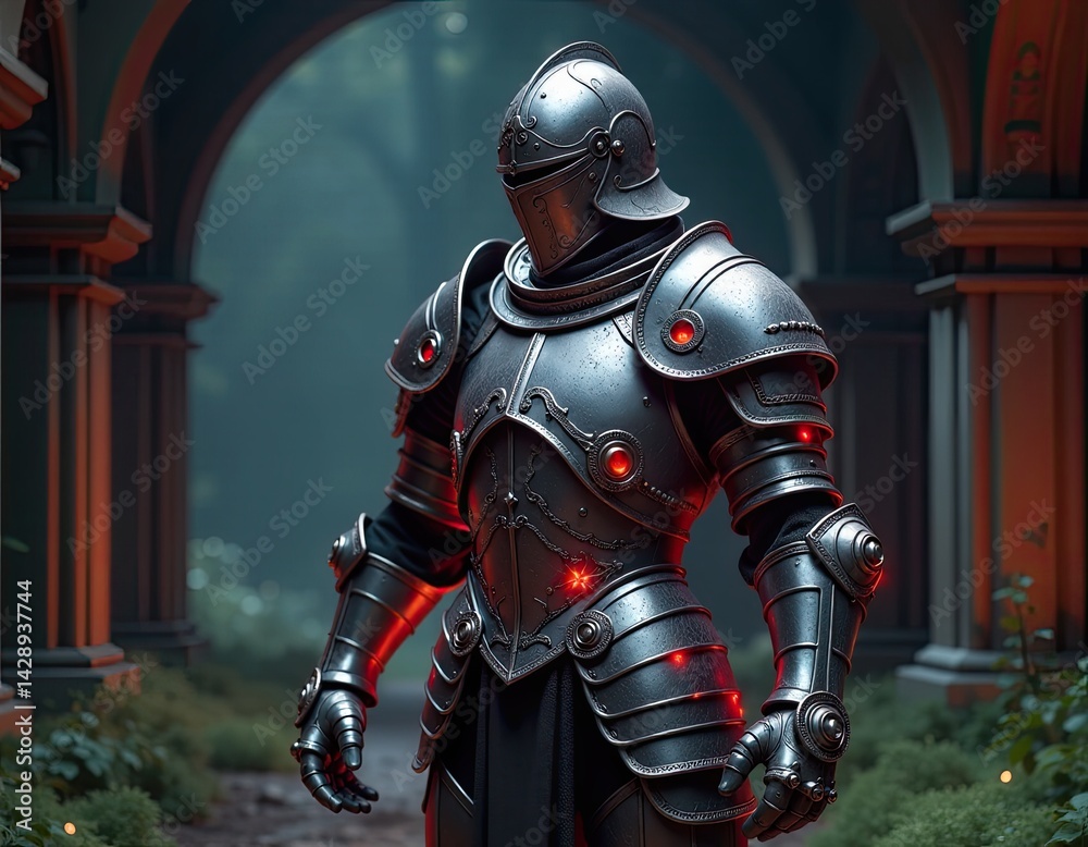Sci-Fi Knight in Dark Medieval Archway - 3D Render