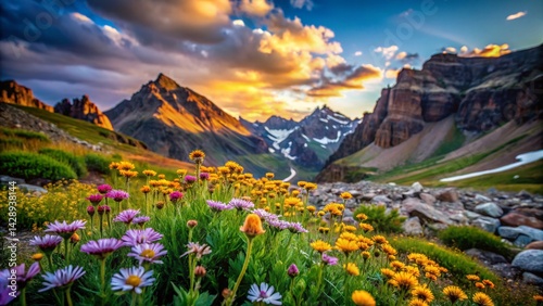 Delicate Contrasting Beauty: Serene Landscape with Vivid Wildflowers