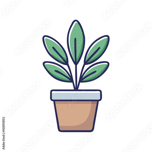 Cute Potted Plant Illustration on Black Background