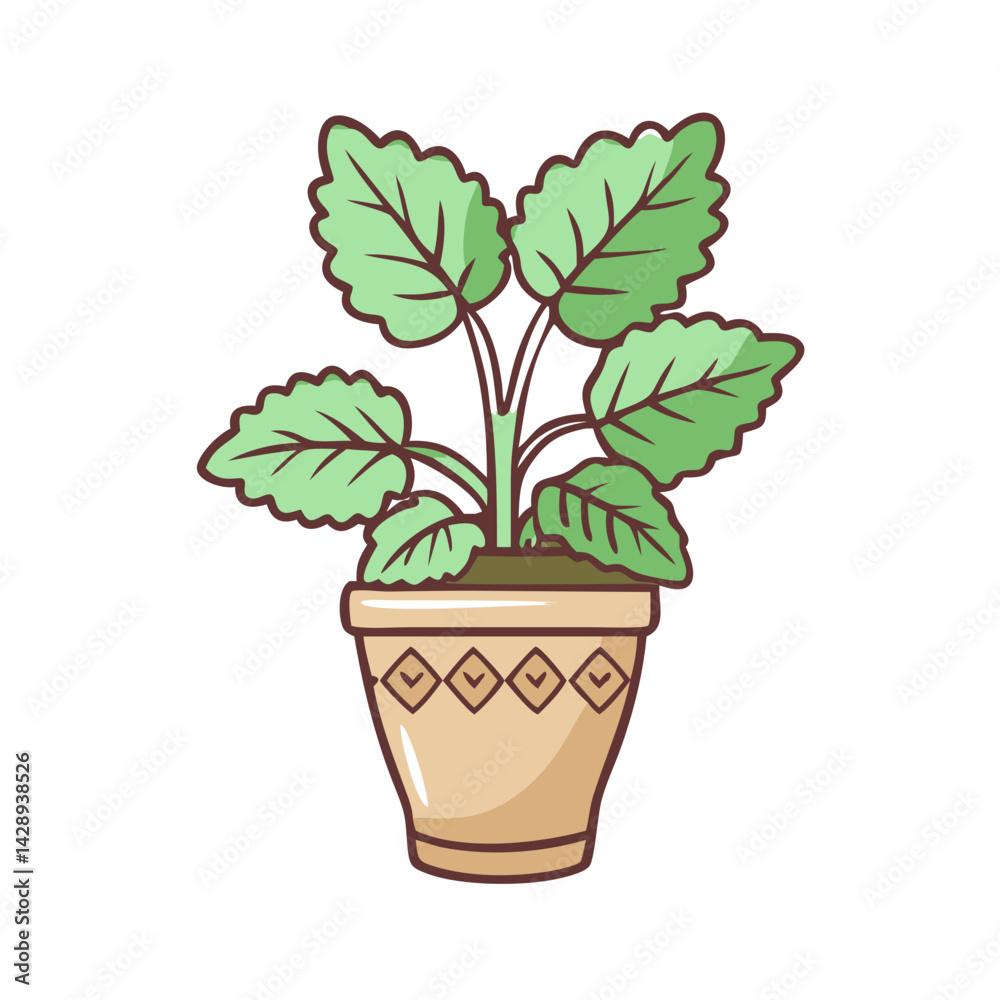 Obraz premium Potted plant illustration with simple cartoon art style