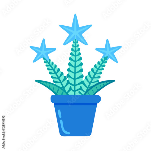 Blue Star Plant Illustration in a Pot on Black