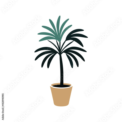 Isolated potted houseplant vector illustration on black background