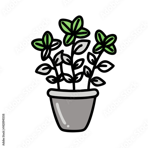 Potted plant with falling leaves illustration on black