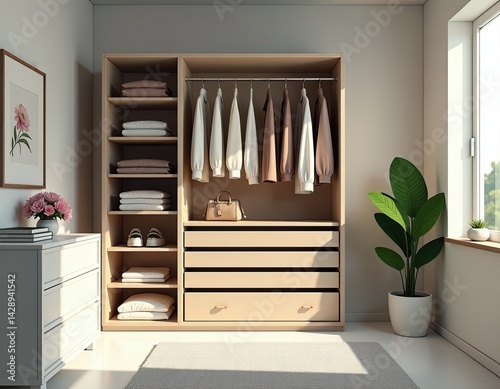 Obraz na płótnie Modern Minimalist Bedroom Interior with Wardrobe w salonie