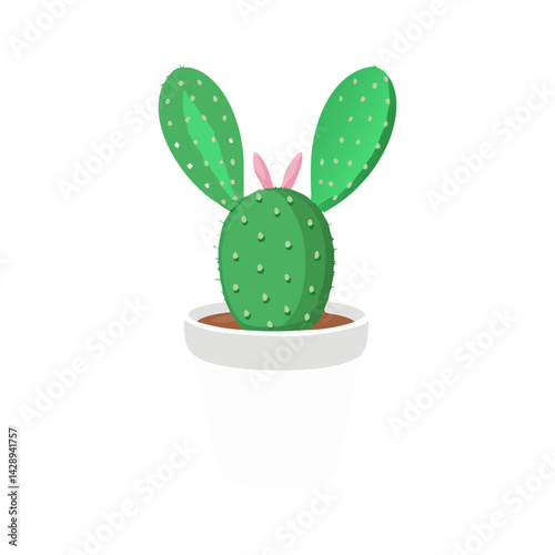 Cartoon cactus in white pot on black background