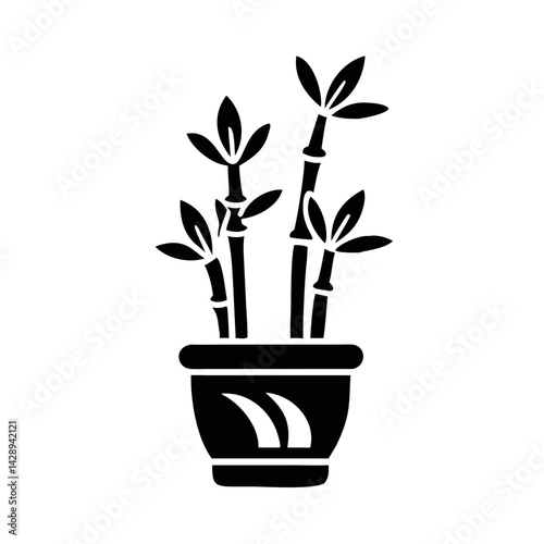 Simple bamboo plant icon in pot silhouette vector