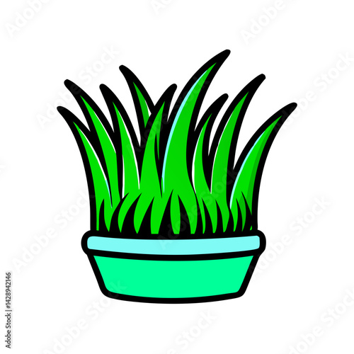 Green grass in a pot vector illustration on black