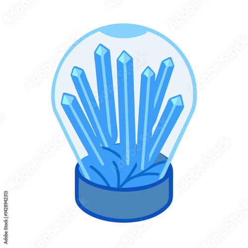 Blue crystal cluster in a protective display case