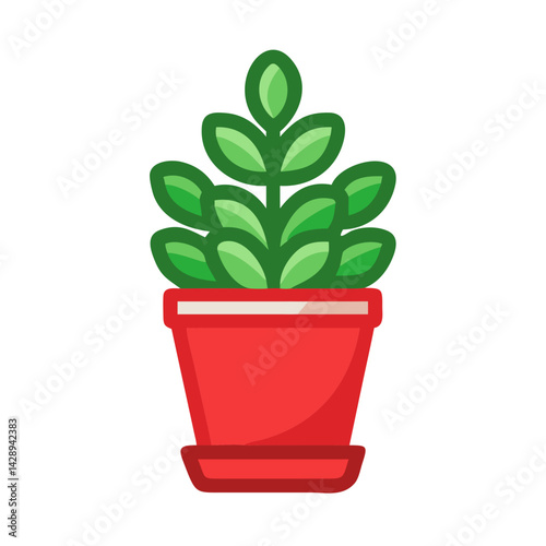 Cute potted houseplant with green leaves icon vector