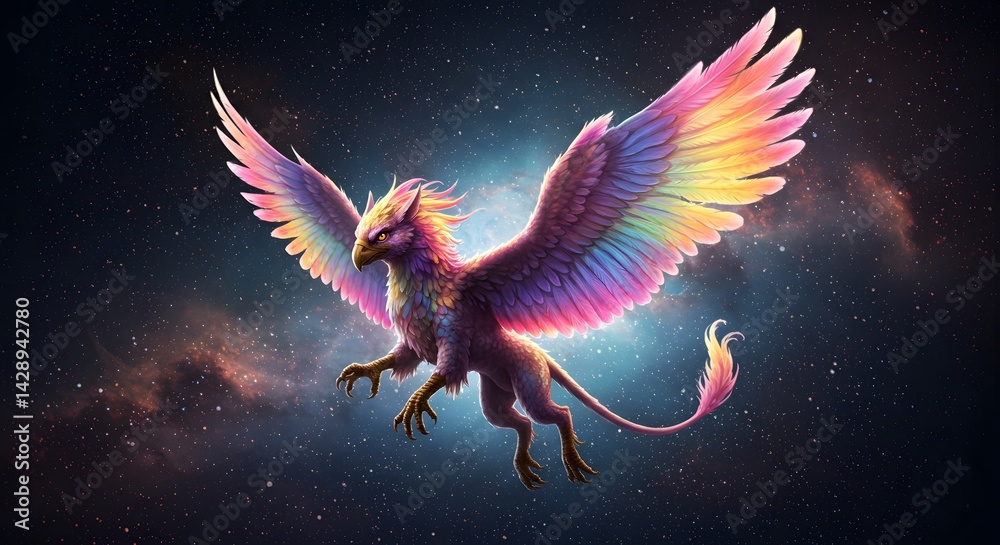 Colorful Griffin Flying in Space Colorful Griffin Flying in Space