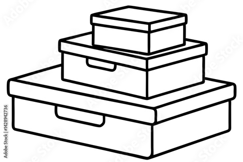 Stackable Storage Boxes Line Art Vector Illustration