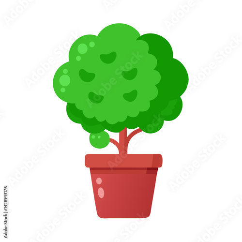 Cartoon Potted Topiary Plant Illustration on Black Background