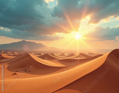 Obraz na płótnie Golden Sunset Over Desert Sand Dunes w salonie