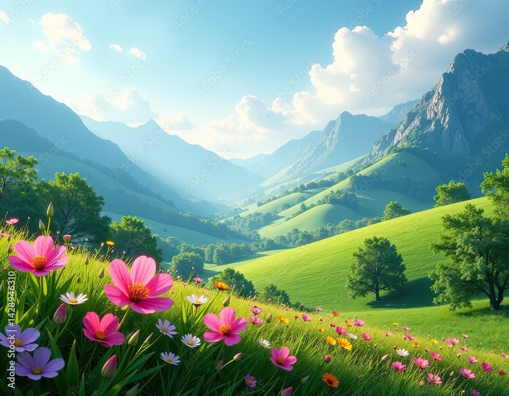 Blooming Meadow in a Mountain Valley