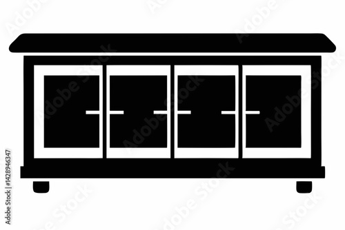 Window Seat Storage Unit Silhouette Vector Illustration