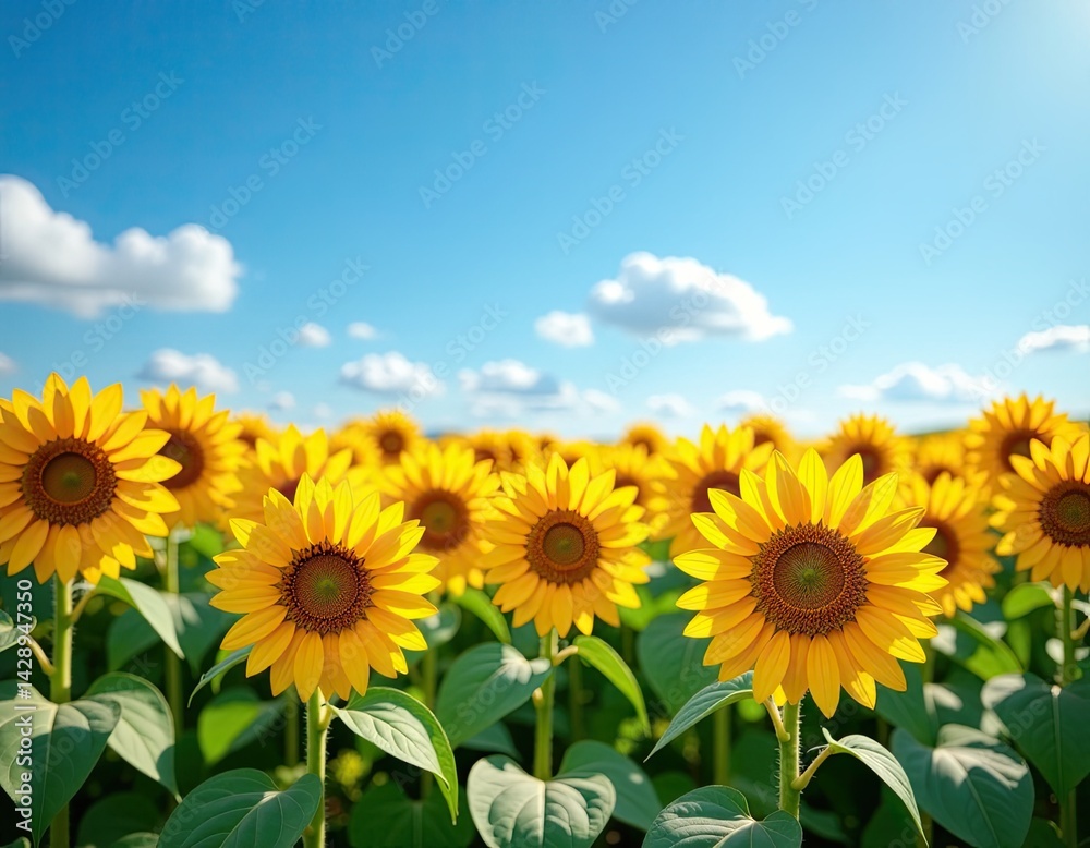 Vibrant Sunflower Field Under a Sunny Blue Sky