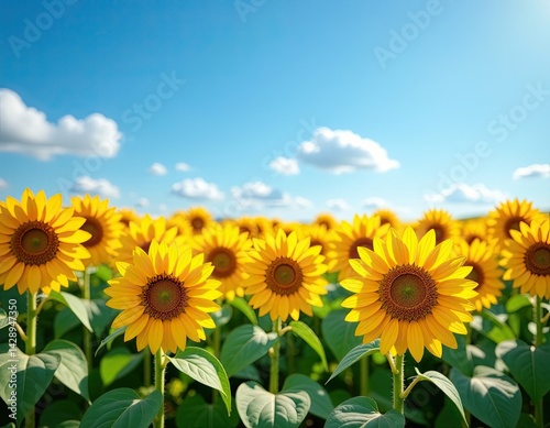 Obraz na płótnie Vibrant Sunflower Field Under a Sunny Blue Sky w salonie