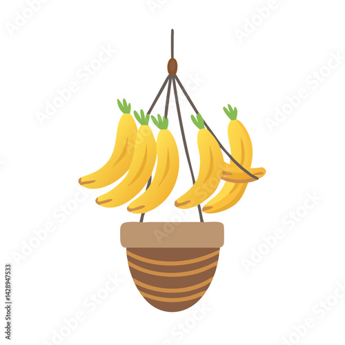 Hanging Banana Bunch in a Pot Illustration Design