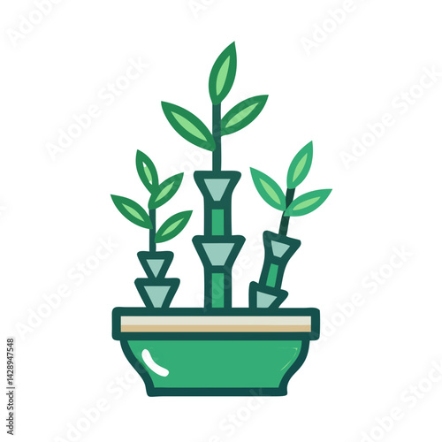 Minimalist Potted Lucky Bamboo Plant Illustration on Black
