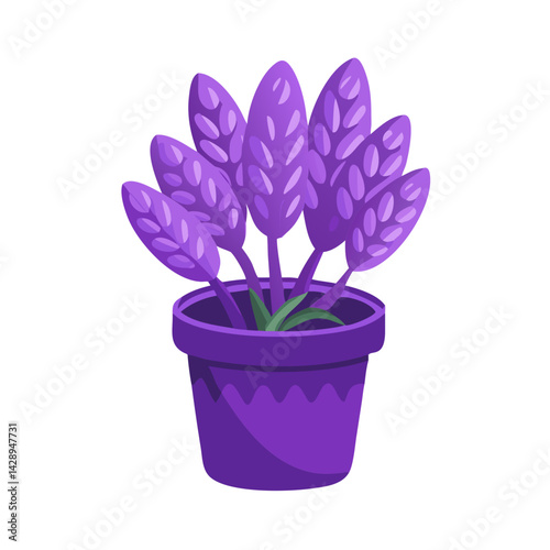 Purple Potted Plant Illustration on a Black Background