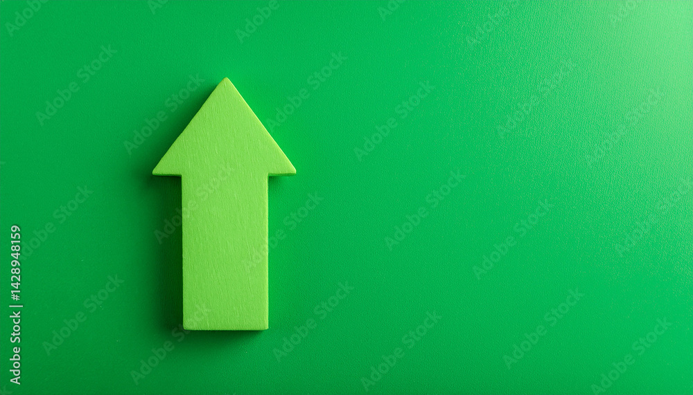 Green arrow pointing upwards, green background. Business and market growth concept. Green arrow pointing upwards, green background. Business and market growth concept.
