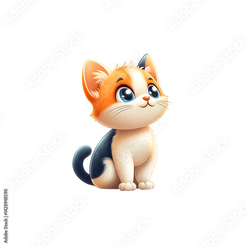 A cute and whimsical cartoon kitten with large expressive eyes and a friendly playful demeanor that captures the viewer s attention and imagination