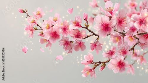 Wallpaper Mural Pink cherry blossom branch with falling petals on soft light background Torontodigital.ca