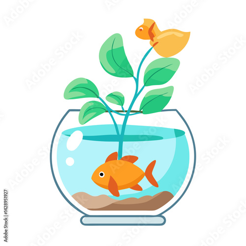 Cartoon Fishbowl with Plant and Duck Decoration