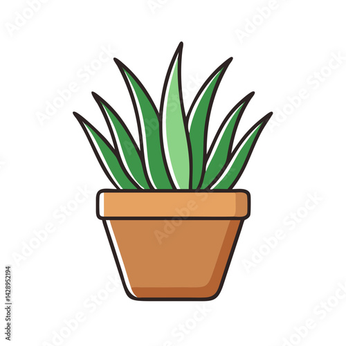 Potted Succulent Plant Illustration on Black Background Artwork