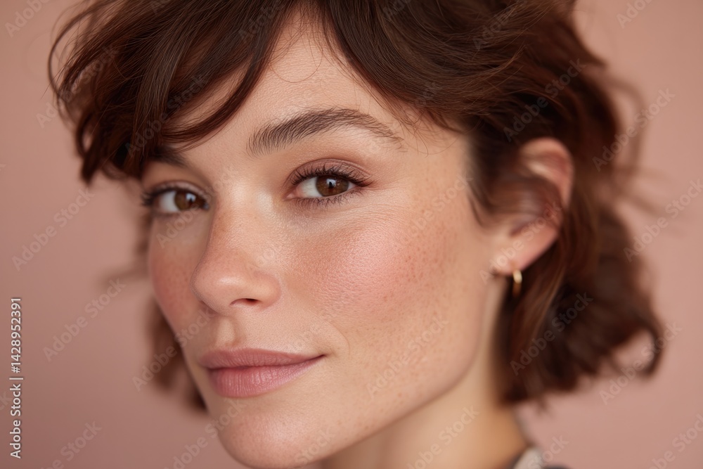 Fototapeta premium close-up of minimalistic everyday makeup look with natural tones and soft highlights