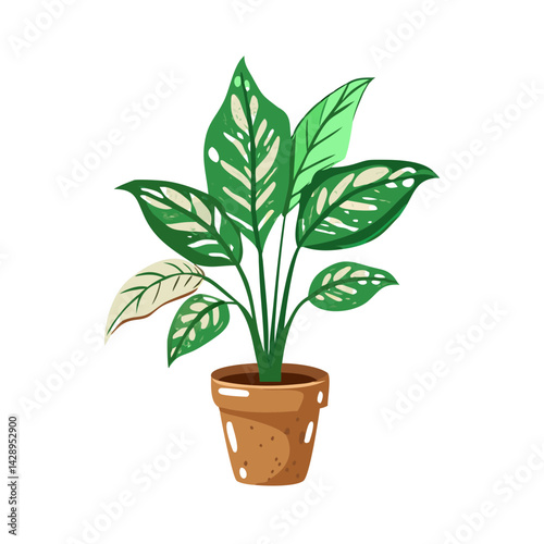 Dieffenbachia Plant in Pot - Indoor Houseplant Illustration