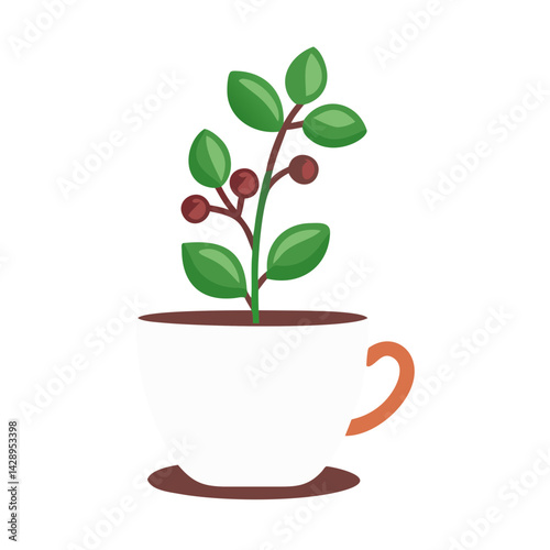 Coffee plant growing in a cup illustration icon