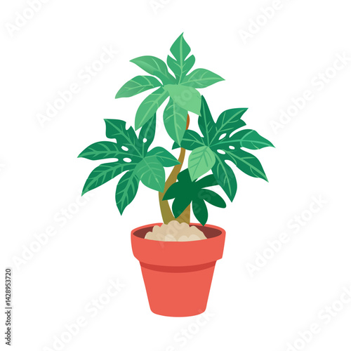 Cartoon Houseplant in Pot Illustration on Black Background