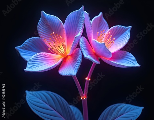 Obraz na płótnie Glowing Neon Flowers, Futuristic Floral Art, Abstract Bloom w salonie