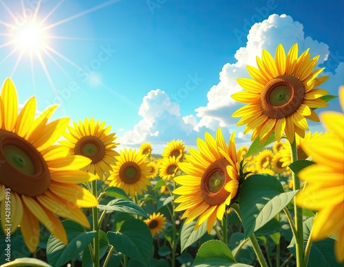 Blooming Sunflower Field Under Blue Sky