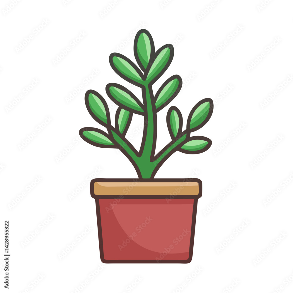 Fototapeta premium Cartoon Potted Plant Illustration on Black Background