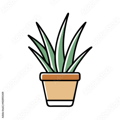 Cute Plant in a Pot Illustration on Black