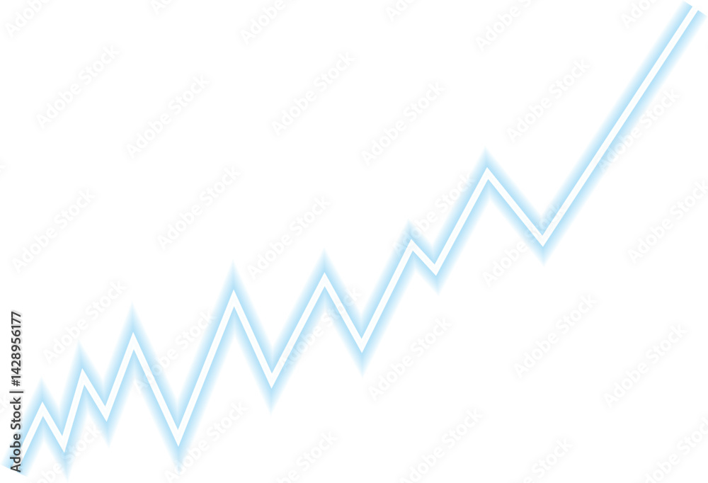 Fototapeta premium Neon finance line graph representing a continuous rising trend with glowing effect.