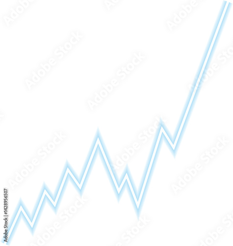 Rising neon line chart with sharp angles indicating abrupt data changes in finance.