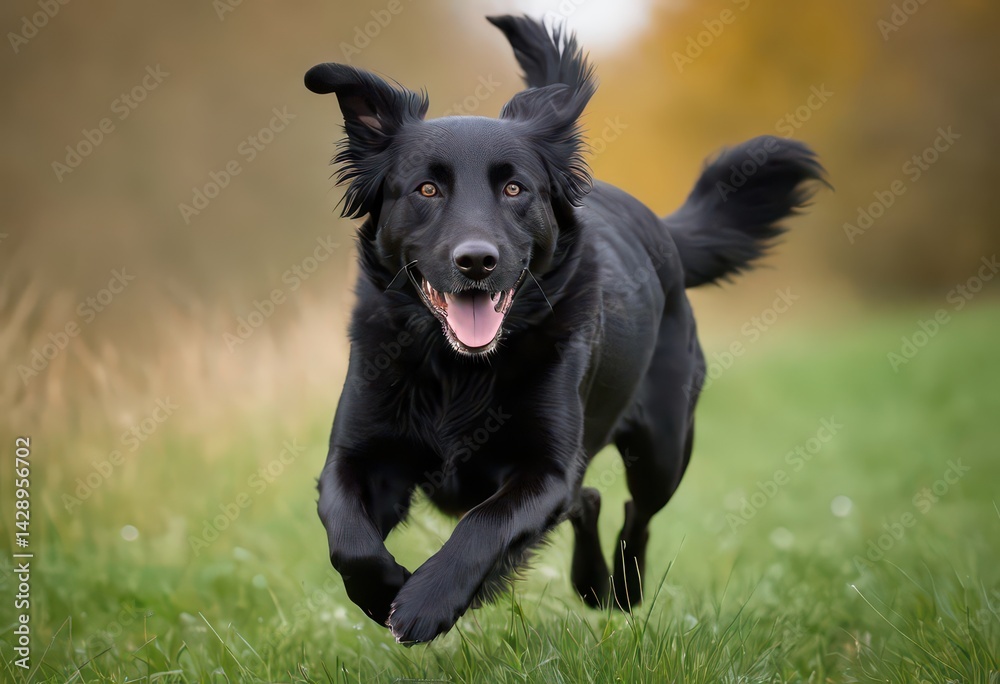 Fototapeta premium Hovawart dog running outdoors in the countryside, happy doggy playing outdoor in the nature