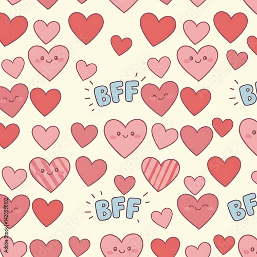 Sweet BFF Hearts: Cute Cartoon Pattern AI Generated