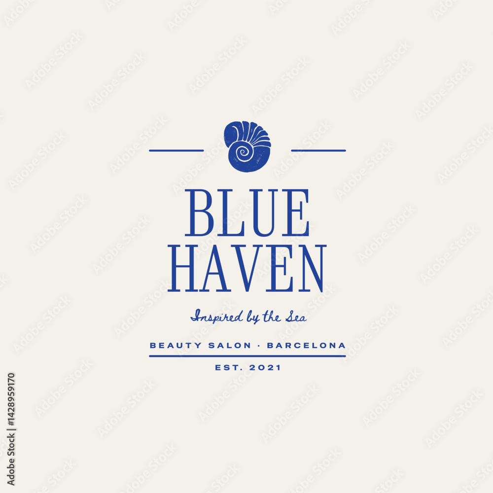 Fototapeta premium Minimalist ocean-themed vector logo. Features stylized waves and marine elements. Perfect for eco brands, travel agencies, or beach-related businesses.