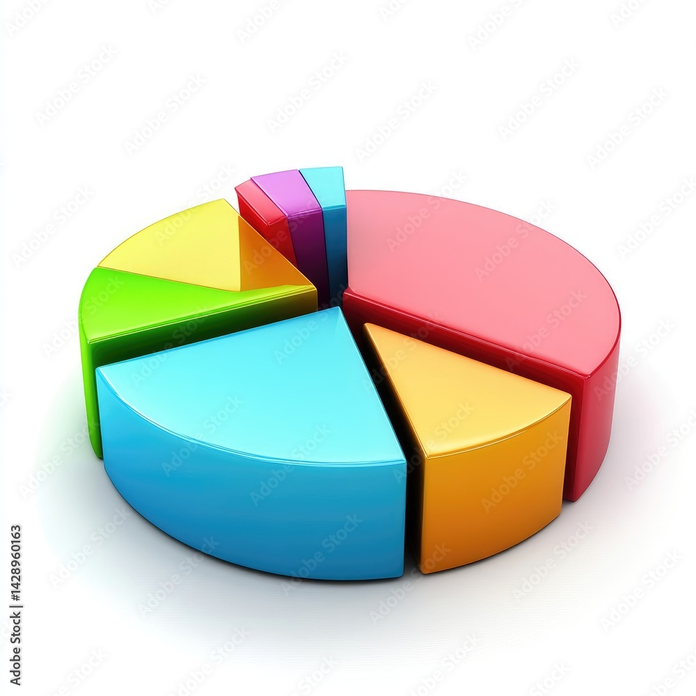 Obraz premium Multi-colored pie chart illustrating proportional data segments.