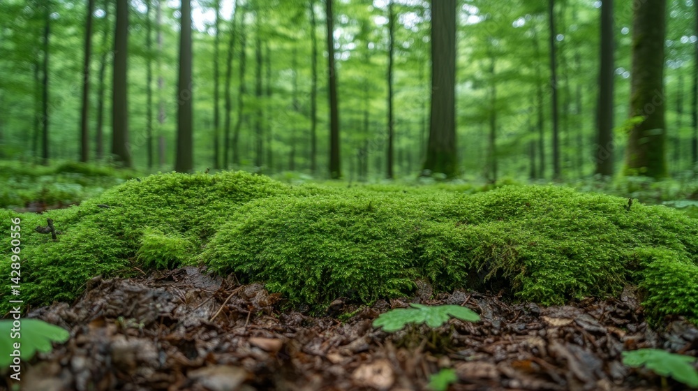 Fototapeta premium Lush green moss carpet in a forest floor