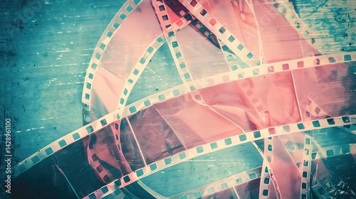 Vintage Film Light Blue Background with Cyan, Blue, and Pink Weathered Effects: Perfect for Photo Editors, Where Retro Aesthetics Meet Ethereal Visuals